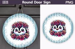 Penguin Floral Round Sign | Mothers Day Sublimation Product Image 1