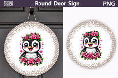 Penguin Floral Round Sign | Mothers Day Sublimation Product Image 1