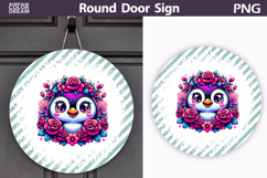 Penguin Floral Round Sign | Mothers Day Sublimation Product Image 1