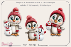Penguin &amp; Snowman Trio PNG Bundle | 3 Sublimation Designs Product Image 3