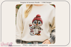 Penguin &amp; Snowman Trio PNG Bundle | 3 Sublimation Designs Product Image 6