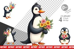 Penguin Spring Bouquet Clipart Product Image 1