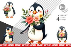 Penguin Spring Bouquet Clipart Product Image 1