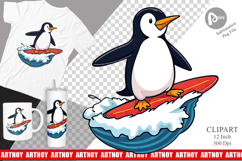 Surfing Penguin Clipart Product Image 1