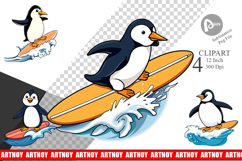 Surfing Penguin Clipart Product Image 1