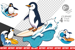 Surfing Penguin Clipart Product Image 1