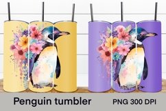 Cute penguin tumbler sublimation design wrap 20 Oz, penguin flower tumbler design, animals tumbler sublimation wrap.