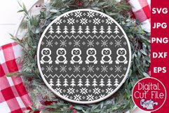 Penguin Single Color Ugly Christmas Sweater Round Sign Svg Product Image 1