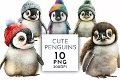 Cute Penguin Clipart | Watercolor Clipart PNG Product Image 1