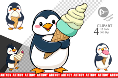 Penguin with Ice Cream Clipart Product Image 1