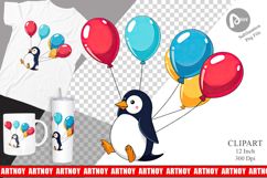 Penguin with Balloons Clipart Product Image 1