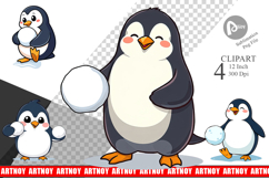 Penguin with Snowball Clipart Product Image 1
