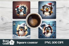 Christmas penguin square coaster sublimation design
