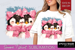 Penguins Valentine Square Tshirt Background Cute Valentines Product Image 1