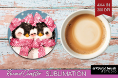 Penguins Valentine Round Coaster Cute Valentines Day Coaster Product Image 1