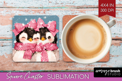 Penguins Valentine Square Coaster Cute Valentines Day PNG Product Image 1