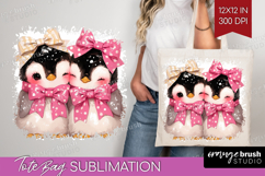 Penguins Valentine Tote Bag Cute Valentines Day Tote Bag PNG Product Image 1