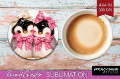 Penguins Valentine Round Coaster Cute Valentines Day Coaster Product Image 1