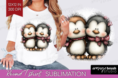Penguins Valentine Round Tshirt Background Whimsical Animal Product Image 1