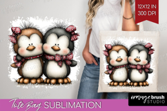 Penguins Valentine Tote Bag Whimsical Animal Tote Bag PNG Product Image 1