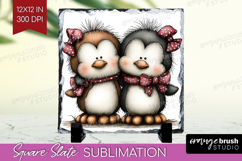 Penguins Valentine Slate PNG Whimsical Animal Square Slate Product Image 1