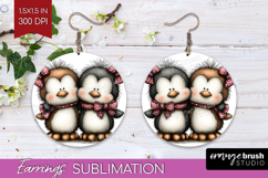 Penguins Valentine Round Earrings Whimsical Animal PNG Product Image 1