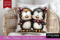 Penguins Valentine Pillow Sublimation Whimsical Animal Cover Product Image 1