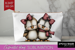 Penguins Valentine Cosmetic Bag Whimsical Animal Makeup Bag Product Image 1