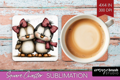 Penguins Valentine Square Coaster Whimsical Animal Coaster Product Image 1