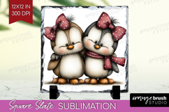 Penguins Valentine Slate PNG Whimsical Animal Square Slate Product Image 1