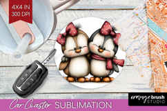 Penguins Valentine Car Coaster Whimsical Animal Coaster PNG Product Image 1
