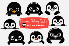 Penguin Peeking Over Edge SVG, Cute Penguin Face Cut File Product Image 1