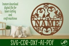 Penguins name sign svg laser cut template Product Image 1