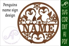 Penguins name sign svg laser cut template Product Image 2
