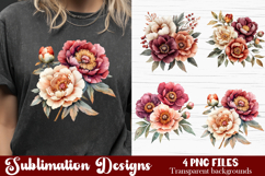 Watercolor Pink Peonies Flowers Clipart Product Image 1