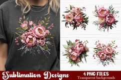 Watercolor Pink Peonies Flowers Clipart Product Image 1
