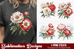 Watercolor Pink Peonies Flowers Clipart Product Image 1