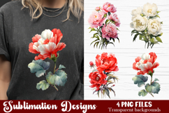 Watercolor Pink Peonies Flowers Clipart Product Image 1