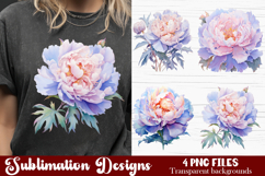 Watercolor Pink Peonies Flowers Clipart Product Image 1