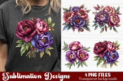 Watercolor Pink Peonies Flowers Clipart Product Image 1