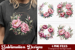 Watercolor Pink Peonies Flowers Clipart Product Image 1