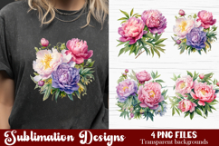 Watercolor Pink Peonies Flowers Clipart Product Image 1
