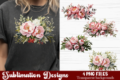 Watercolor Pink Peonies Flowers Clipart Product Image 1