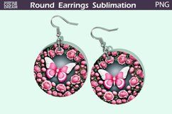 Butterfly Earrings | Pink Flowers Round Earrings Product Image 1