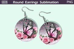 Butterfly Earrings | Pink Flowers Round Earrings Product Image 1
