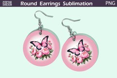 Butterfly Earrings | Pink Flowers Round Earrings Product Image 1