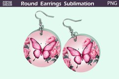 Butterfly Earrings | Pink Flowers Round Earrings Product Image 1