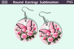 Butterfly Earrings | Pink Flowers Round Earrings Product Image 1