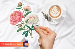 Peony flower sticker, Botanical sticker, Peony blossom art Product Image 1
