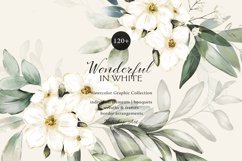 Watercolor White Flowers &amp; Greenery Large Collection Product Image 1